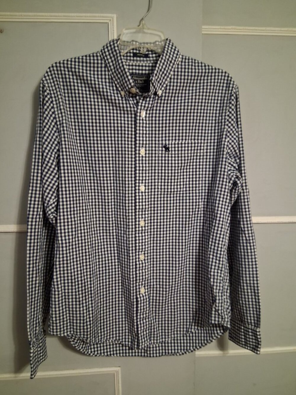 Abercrombie & Fitch Button Down Shirt L Muscle Fit Navy & White Check Cotton